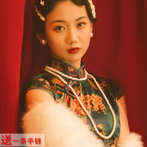 搭配旗袍珍珠项链中长款锁骨链