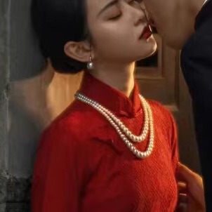 双层珍珠项链配旗袍配饰品女士多层颈链两层锁骨链短款毛衣链311
