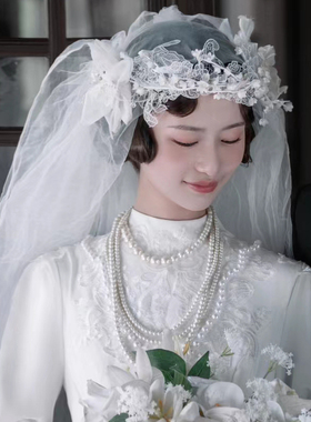 多层珍珠项链中长款颈链女士法式新娘锁骨链毛衣链项圈配饰品1996