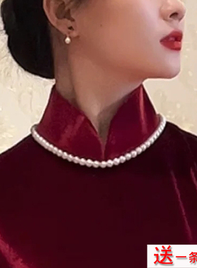 搭配旗袍珍珠项链女士短款锁骨链拍照饰品颈链子毛衣链子项圈624