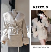 狐绒映雪千金风毛毛领外套半身裙套装 韩系穿搭 冬季 巨好看两件套装