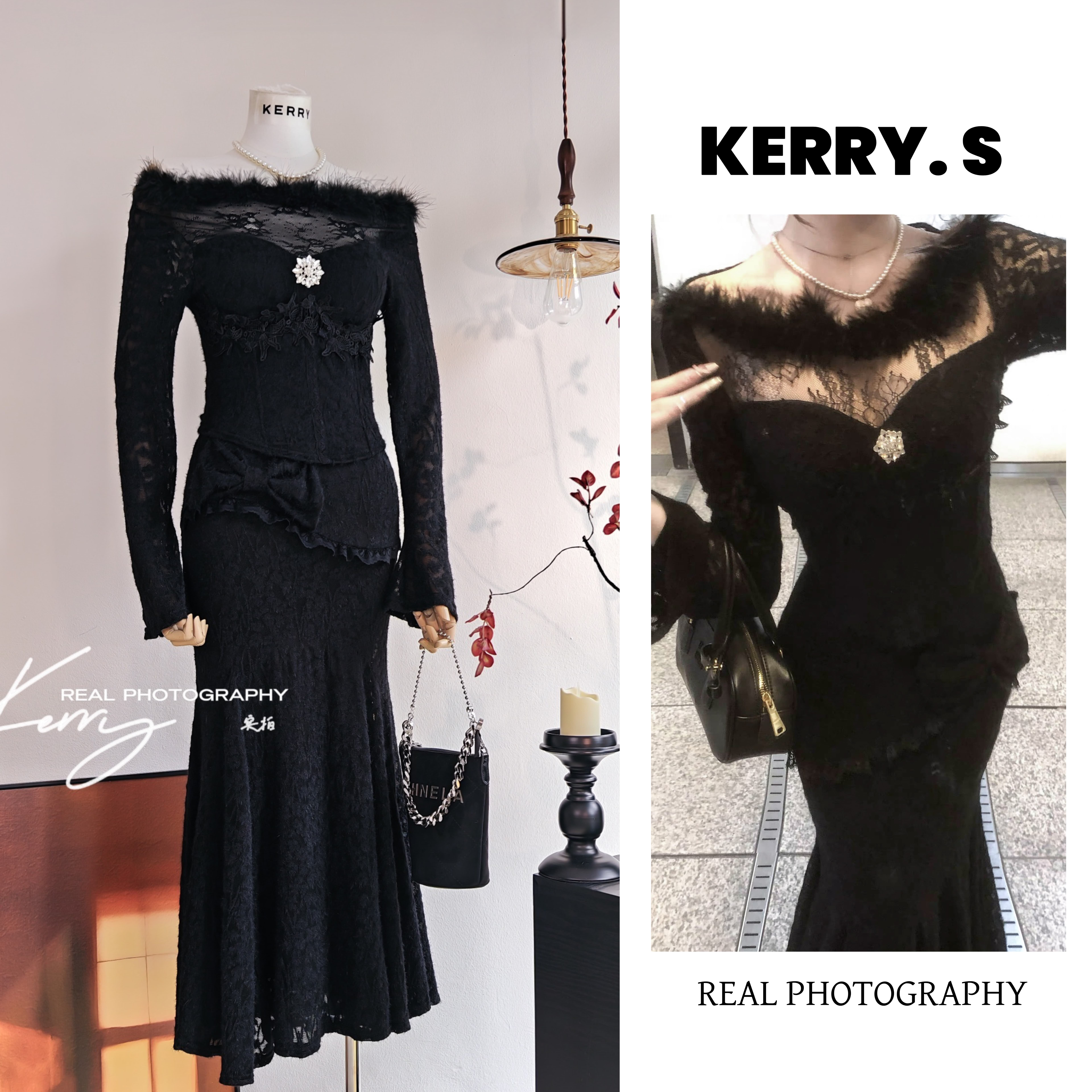 气质女士上衣高腰鱼尾长裙两件套