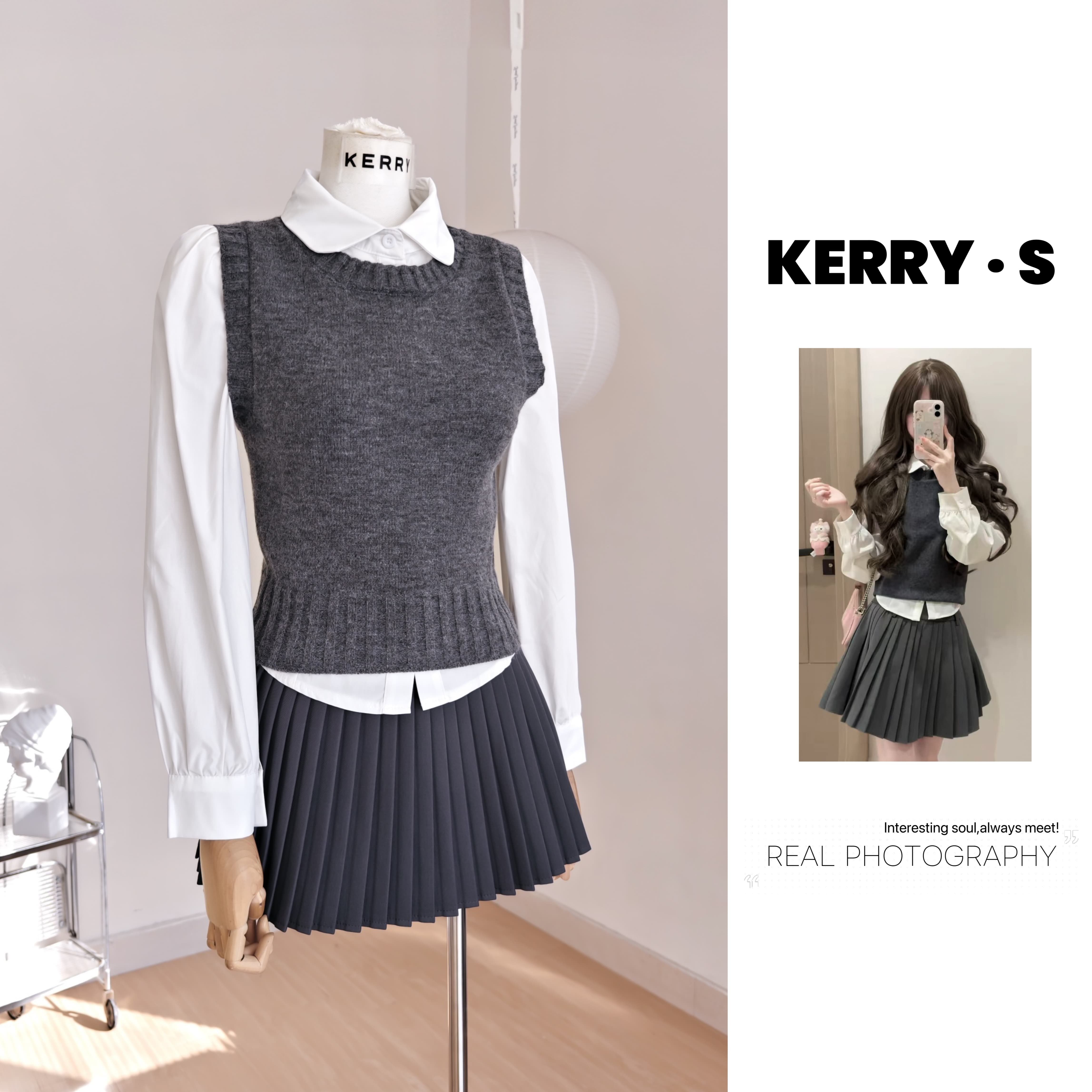 春季学院风气质深灰针织背心交叠领白衬衫灰色百褶裙套装韩系穿搭,女装/女士精品,时尚套装,淘宝优惠券,粉丝福利购,淘宝优惠卷