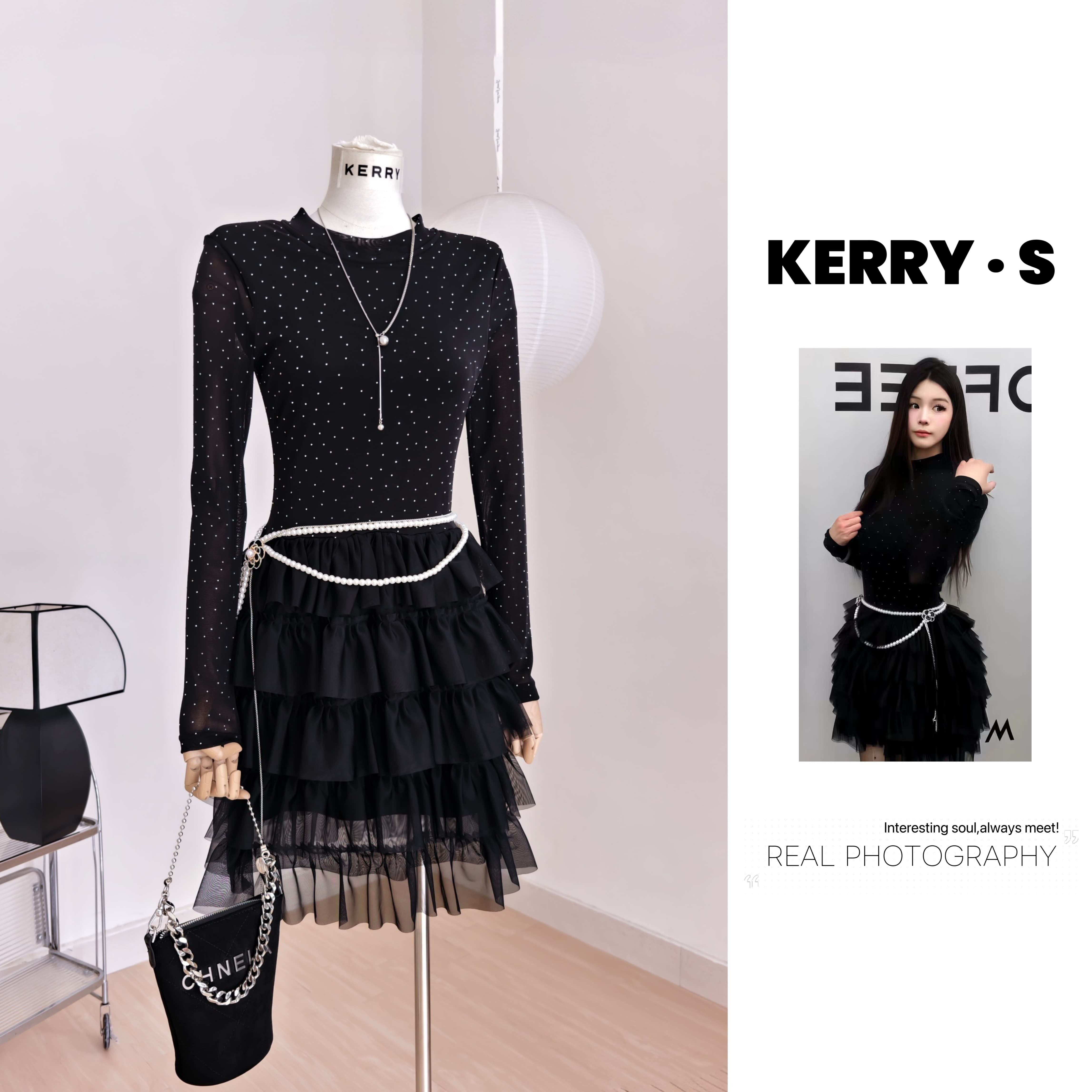 纯欲风黑色连衣裙蛋糕裙烫钻收腰显瘦气质网纱拼接短裙女韩系穿搭,女装/女士精品,连衣裙,淘宝优惠券,粉丝福利购,淘宝优惠卷