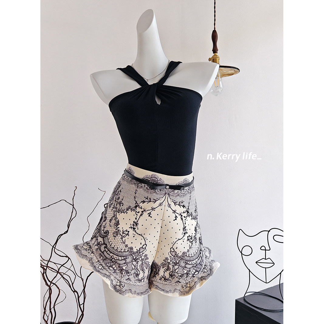 刺绣蕾丝工艺小花边上衣裤子套装