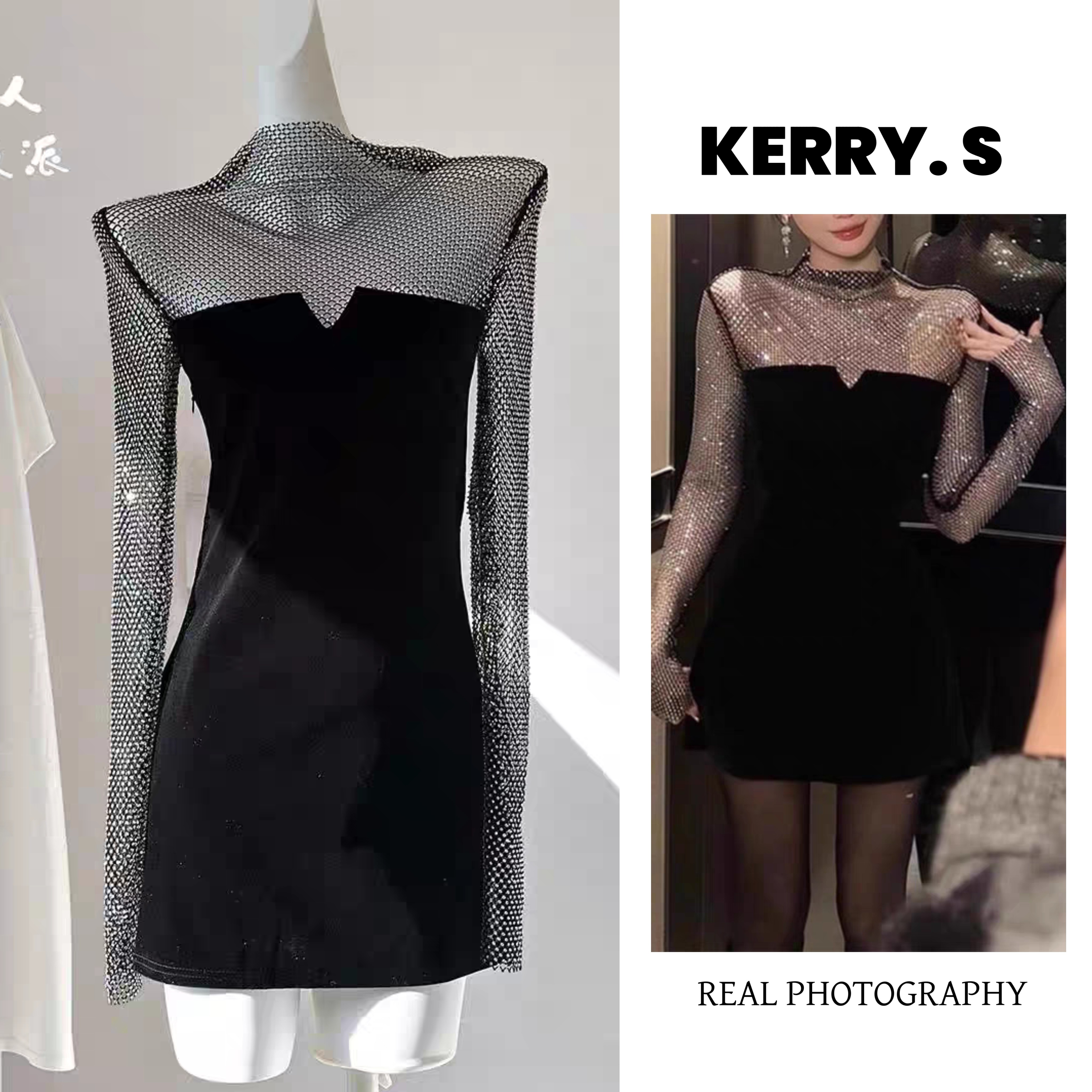 【迷人反派】气质耀眼满钻连衣裙