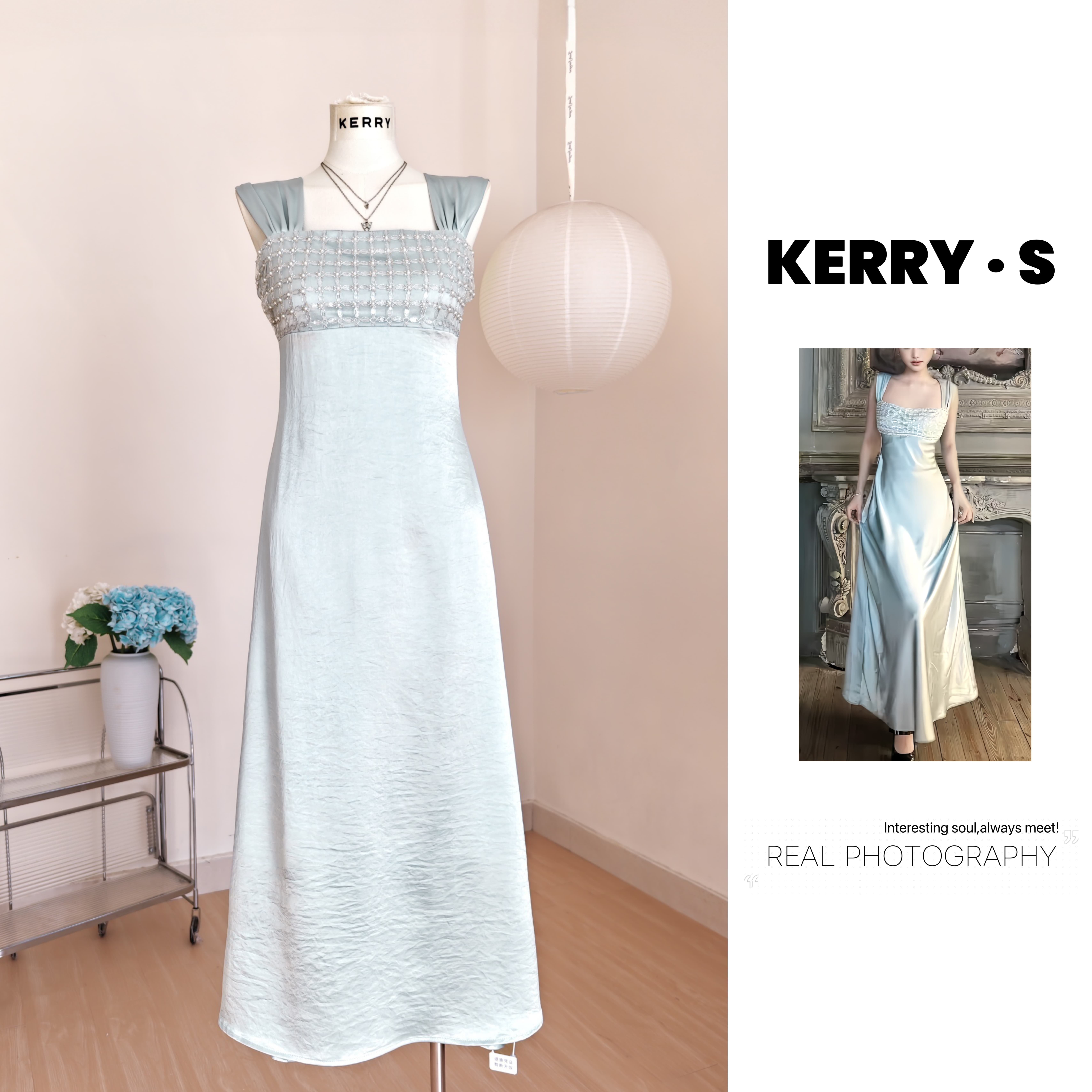 Siena缎面轻奢感 重工珠片吊带连衣裙气质显瘦收腰裙子女韩系穿搭