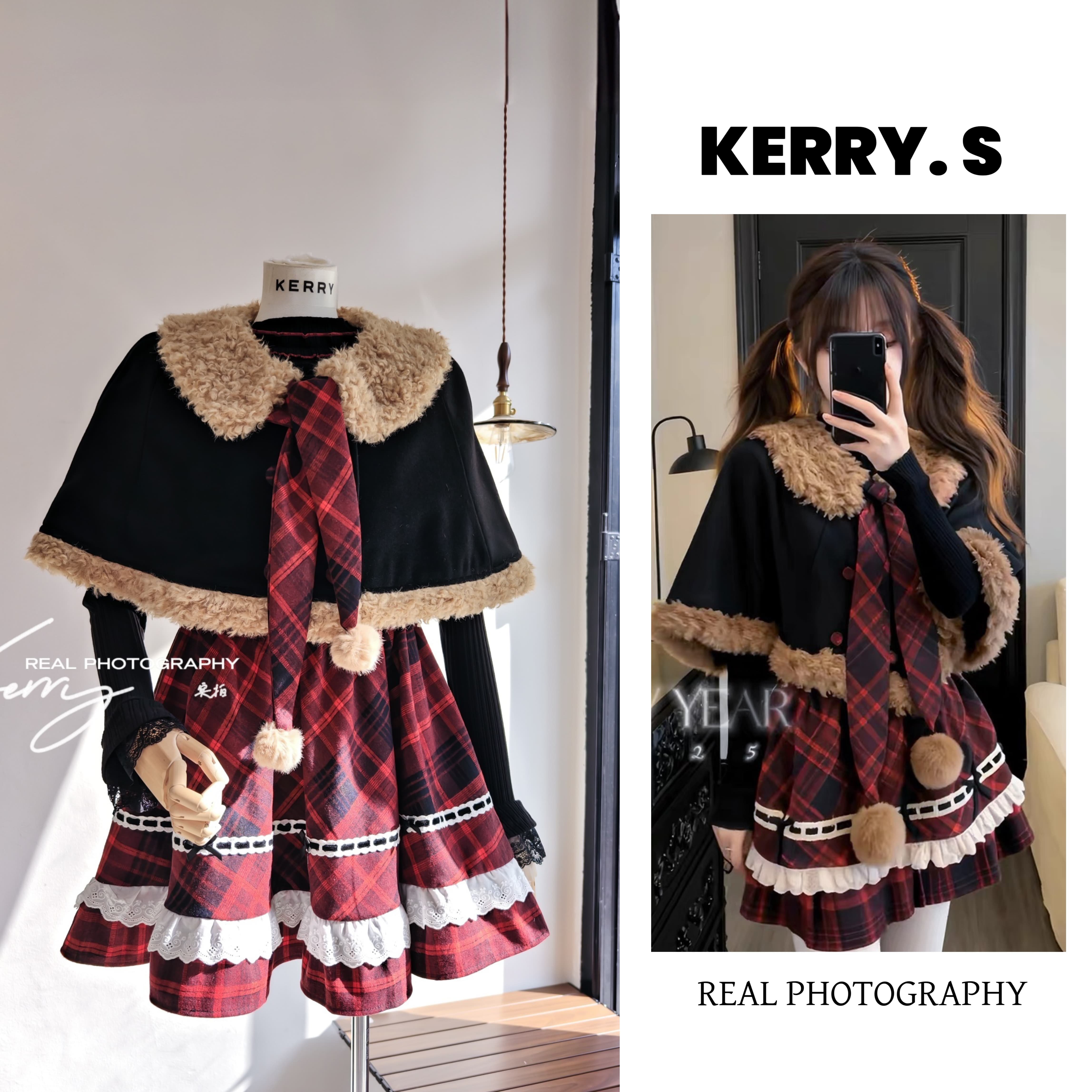 圣诞恋歌 学院风复古斗篷外套冬千金感叠穿收腰格纹短裙两件套装,女装/女士精品,时尚套装,淘宝优惠券,粉丝福利购,淘宝优惠卷
