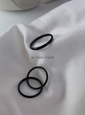 八月AUG* 男女情侣百搭光面黑色钛钢戒指女食指指环不易掉色ins风