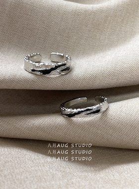 八月AUG情侣对戒百搭小众设计高级感黑色滴油戒指女复古指环个性