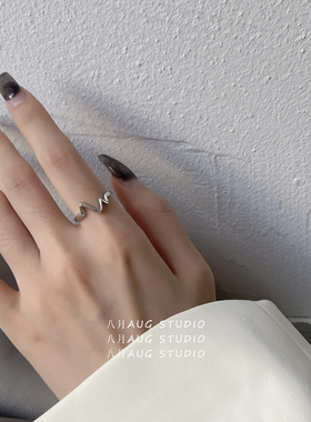 八月AUG简约心电图韩ins风光面开口戒指女生休闲个性食指指环