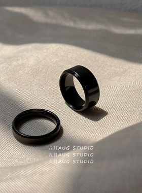 八月AUG潮酷ins风情侣黑色钛钢戒指男女百搭中食指环不易掉色个性