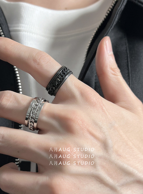 男女百搭小众黑色钛钢戒指情侣