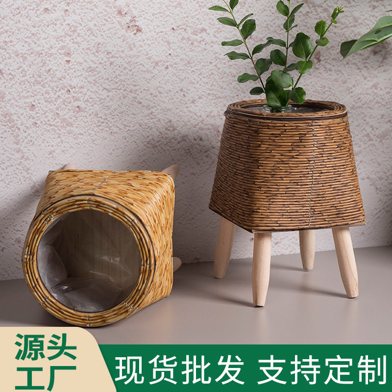 室内仿藤编花架三角支盆
