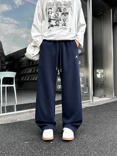A潮牌6310藏青26秋5070青少年纯色情侣休闲直筒束脚运动针织裤