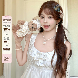 波点娃娃领背心显瘦上衣 Peach 复古法式 古董娃娃 限时送领花