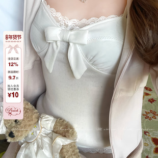 Peach's/纯白Angel 古着感提花蕾丝吊带针织蝴蝶结修身上衣内搭