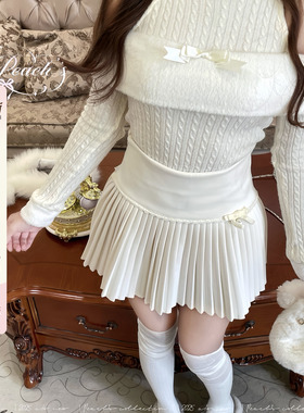 Peach's/娇娇心动 日系纯欲露肩上衣拼接收腰秋冬内搭针织上衣