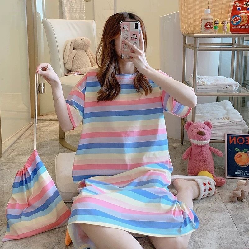 官网新款夏季韩版甜美可爱布袋睡裙女网红款睡衣女夏短袖大码女