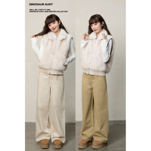 设计感明钉百搭显瘦米杏色休闲直筒长裤 DINOSAUR AUNT恐龙阿姨