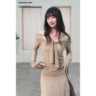 Dinosaur Aunt 恐龙阿姨2025年春季新款法式气质显瘦针织上衣
