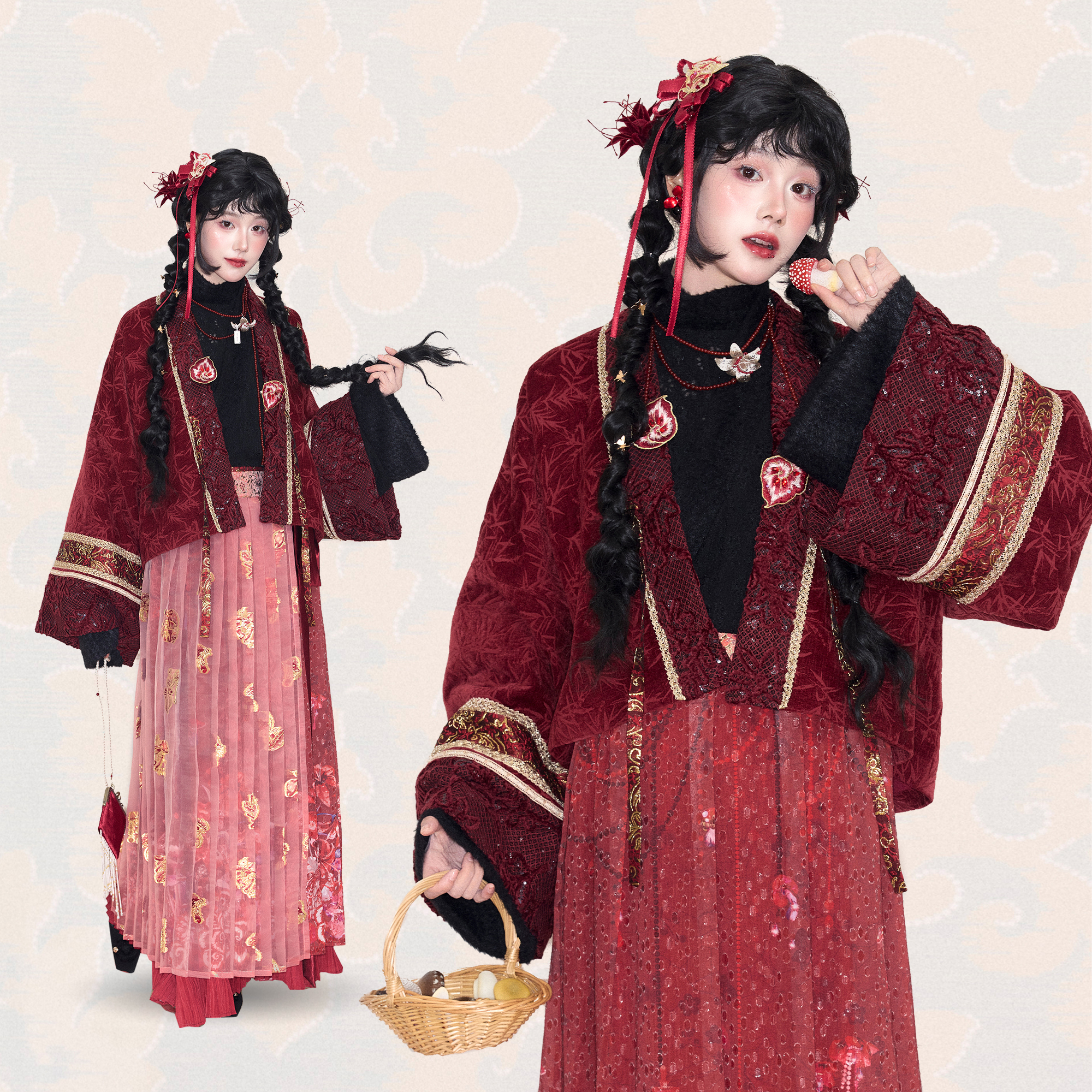 粼夕squama【琳琅君】唐制国风汉服套装绛红法门寺改良披袄冬季