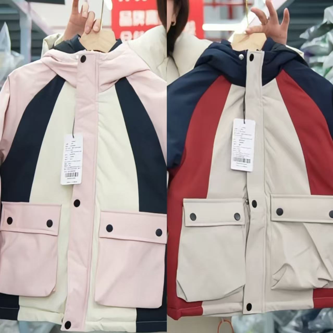 【大潘专享】洋气撞色连帽防风保暖秋冬拼色童装羽绒服W035