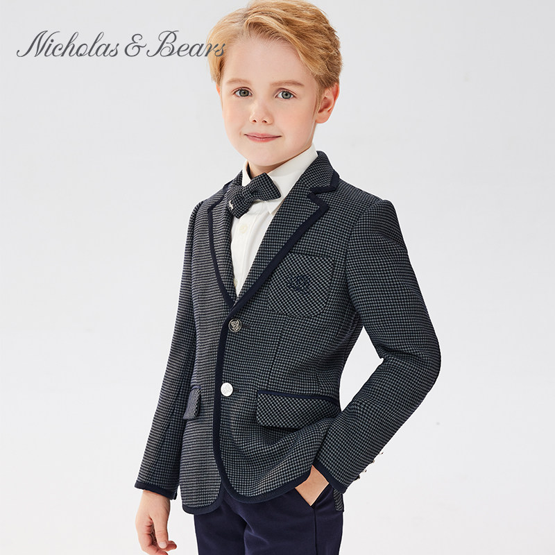 力高芘熊儿童外套男孩演出服男童西装主持人生日宴礼服帅气优雅范