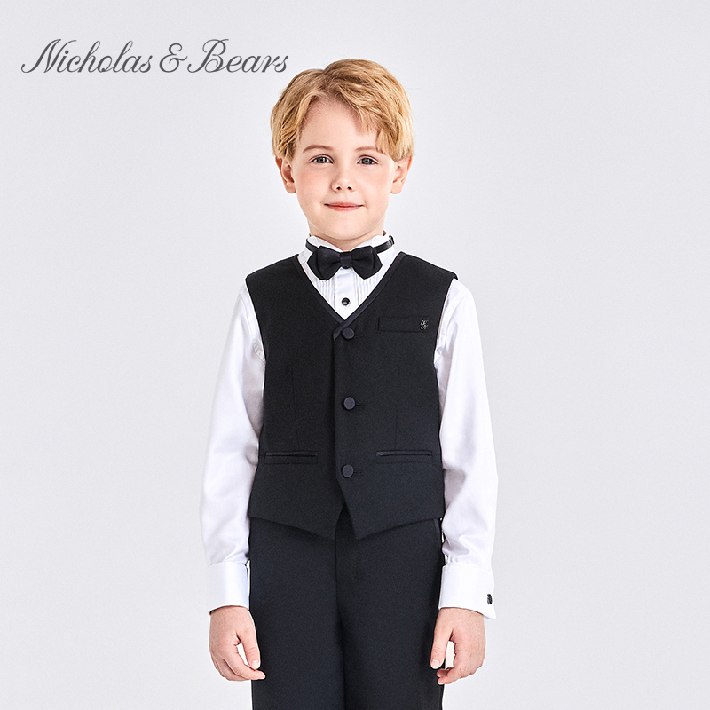 nicholasbears/力高芘熊23春夏新品男童经典西装马甲背心黑色