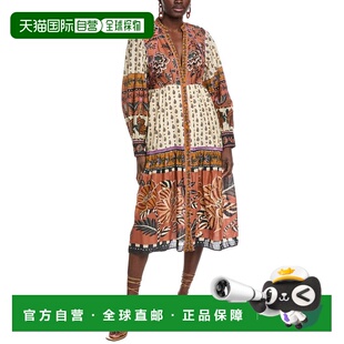 自营FARM Rio Ainika Floral Beige V Neckline Midi Dress - bro