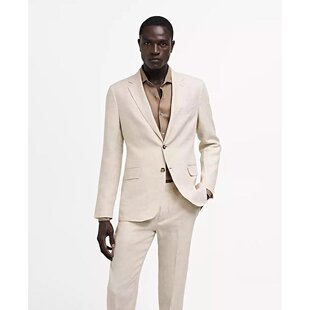 美国直邮MANGO 男士亚麻修身西装外套 男装 毛呢大衣