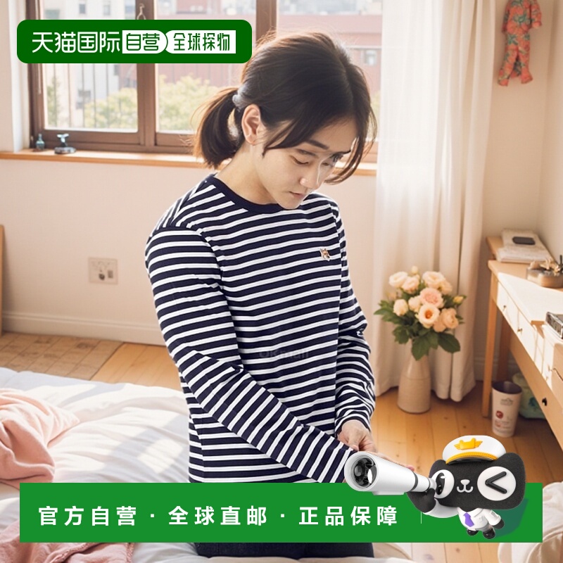 韩国直邮MAISON KITSUNE 狐狸头贴片常规海军条纹T恤情人礼物