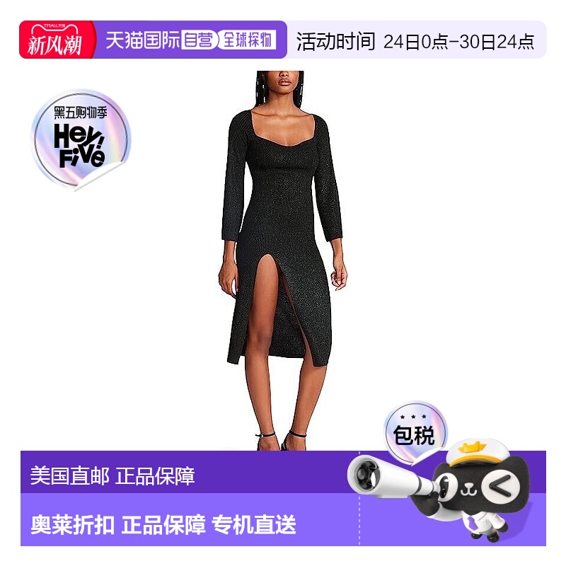 自营Steve Madden Ginette连衣裙女式小黑色侧边斜切甜心领JDM391