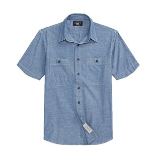欧洲直邮RALPH LAUREN/拉夫劳伦 男士蓝色纯棉尖领短袖衬衫