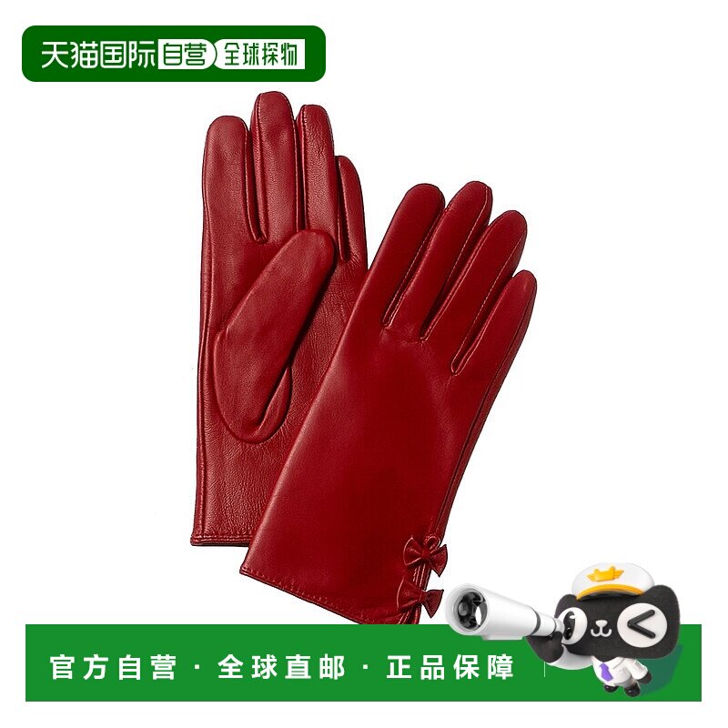 自营Phenix Bow Cashmere-Lined Leather Gloves - red 美国奥莱