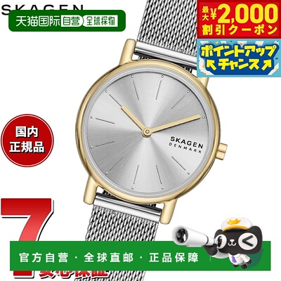 日本直邮SKAGEN 女士手表 SIGNATUR LILLE 双针银色调不锈钢网状