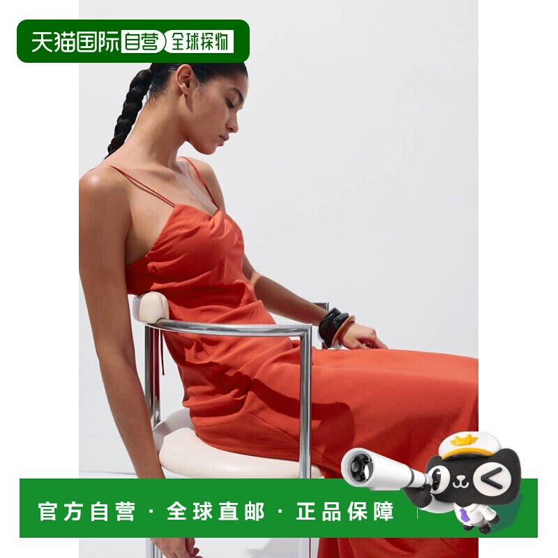 自营欧洲直邮MANGO 女士红色粘胶纤维领口交叉吊带中长款连衣裙图片