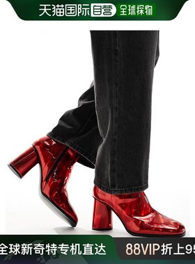 香港直邮潮奢 ASOS 男士 设计高跟红色金属感靴子