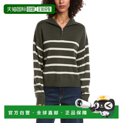 自营Splendid Georgie Stripe 1/4-Zip Sweater - green 美国奥莱