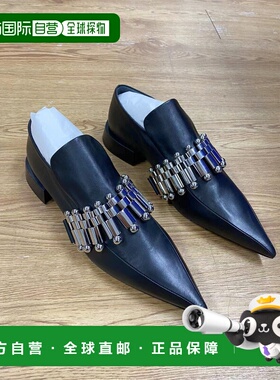 香港直邮Jil Sander 黑色银链尖头平底鞋 JS37210A14154--BL