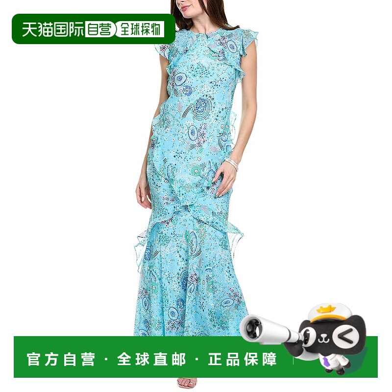 自营SALONI Silk Maxi Dress - blue 美国奥莱直发