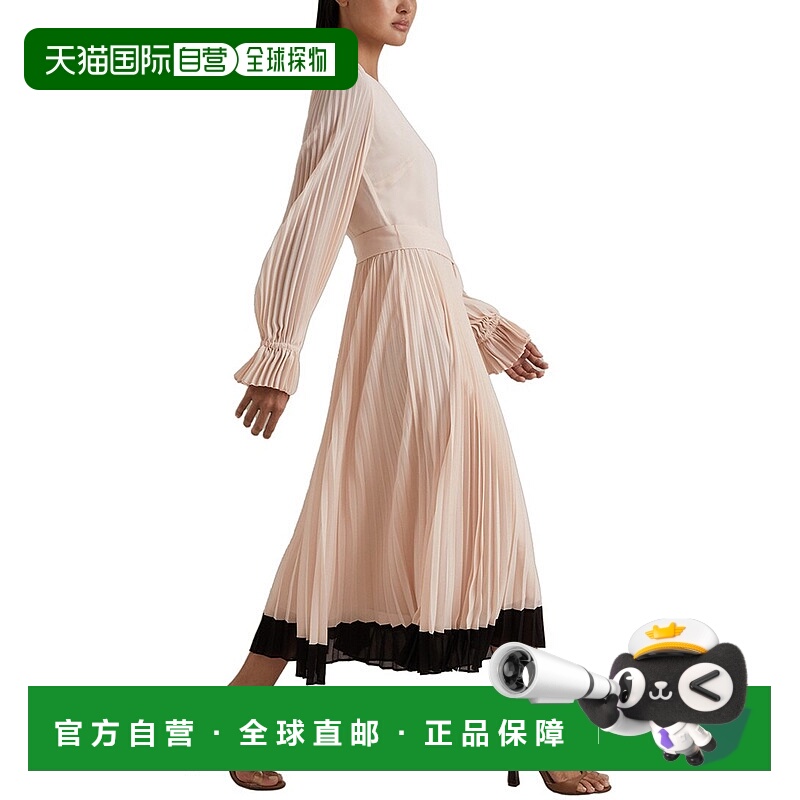 自营 Reiss Priya褶皱裙Midi连衣裙-米色 美国奥莱直发