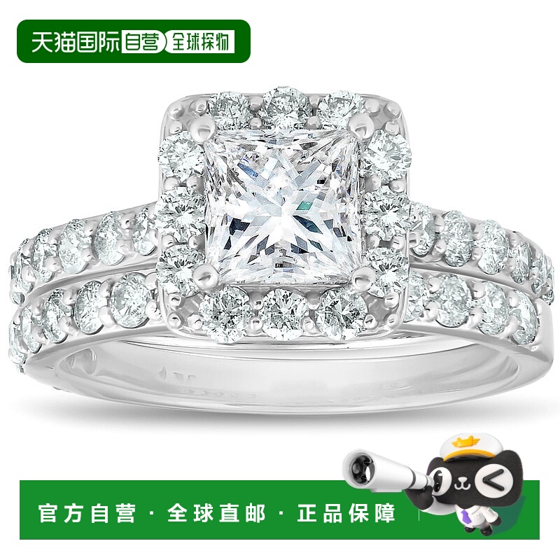 自营 pompeii32 1/2 克拉光环公主方形切割钻石订婚结婚戒指套装