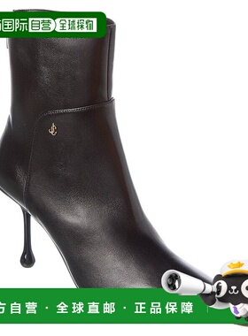 自营Jimmy Choo Cycas AB 80皮革短靴-黑色 美国奥莱直发高跟女靴