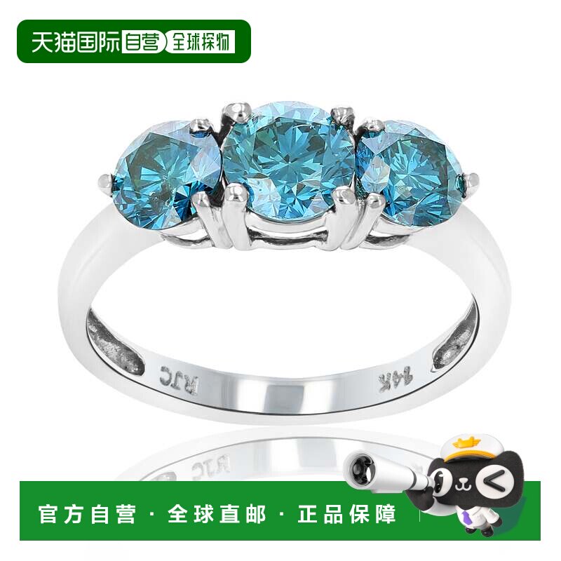 自营 vir jewels2 克拉 3 石圆形蓝色钻石订婚戒指 14K 白金新娘