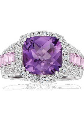 自营ross-simons罗斯西蒙斯紫水晶和。 925 纯银镶钻白色托帕石戒