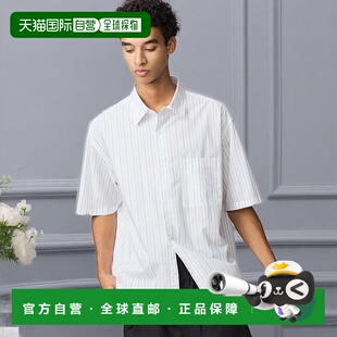 日潮跑腿UNIQLO优衣库 短袖宽大衬衫条纹 01 OFF WHITE 男女兼用