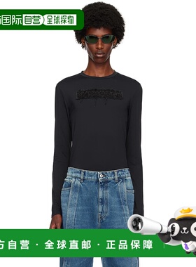 香港直邮Y PROJECT 男士 黑色贴饰长袖 T 恤 204TO006针织刺绣