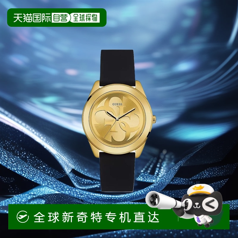 【美国直邮】GUESS 女士黑色硅胶模拟手表 40mm 圆形金色不锈钢表