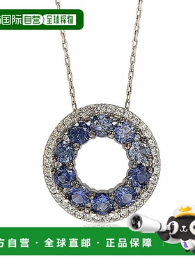自营 Suzy Levian 纯银蓝色和白色蓝宝石和钻石口音双圈永恒吊坠